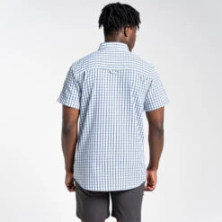 Craghoppers Men's Dawson Short Sleeved Shirt Poseidon Blue Check RRP £50 -Crag Clothing Shop DAWSONSSSHIRTPOSBLUEMODELBACK