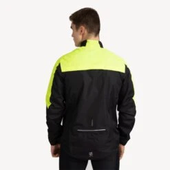 Dare2B Men's Mediant Waterproof Running/Cycling Jacket Fluro Yellow Black -Crag Clothing Shop MEDIANTFLUROMODELBACK
