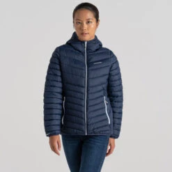 Craghoppers Women's Compresslite VIII Hooded Jacket | Blue Navy / Autumn Mist -Crag Clothing Shop cwn288model