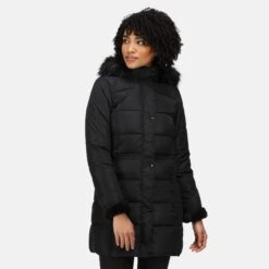 Regatta Women's Della Insulated Parka Jacket Black -Crag Clothing Shop dellablackmodel