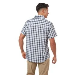 Craghoppers Men's Passos Short Sleeved Blue Navy Check Shirt RRP £50 -Crag Clothing Shop passosnavycheckmodelback