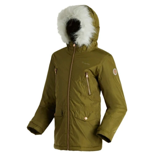 Regatta Girl's Pecola Parka Jacket Utility Green RKP188 RRP £60 -Crag Clothing Shop regatta girls pecola parka utility green
