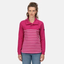 Regatta Women's Camiola II Half Button Jersey Fuchsia/White Stripe -Crag Clothing Shop regatta womens camiola ii fuchsia 4