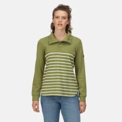 Regatta Women's Camiola II Half Button Jersey Greenfields/White Stripe -Crag Clothing Shop regatta womens camiola ii greenfields 4
